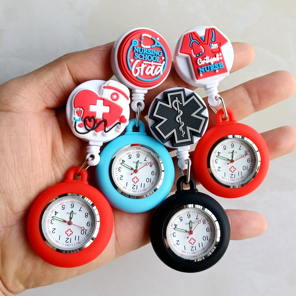 Pocket Watch Fashion Cartoon Medical Icons Retractable Badge Reel Clip for Hospital