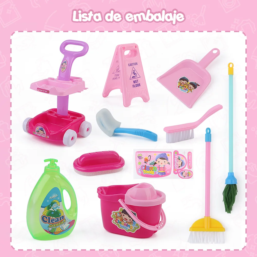 Pretend Play Set For Ages 3+ Toddler Toy Cleaning Set Kids Broom And Mop Set 10 Piece