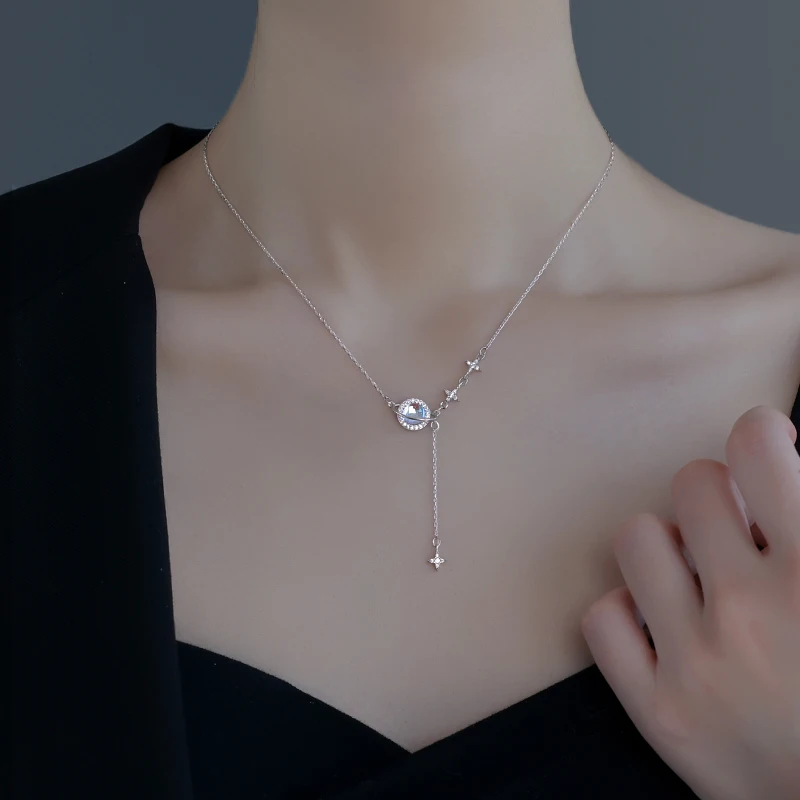 

925 Sterling Silver Planet Meteor Necklace Women's Summer New Tide Stars Niche Design Sense Neck Accessory Collarbone Chain