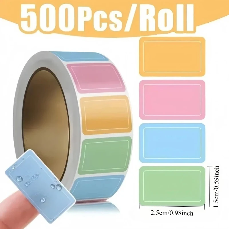 500PCS/롤 컬러 라벨 스티커, 이름 스티커, 자체 접착 인덱스 라벨, 파일 분류 라벨 용지, 학교 문구로 돌아 가기