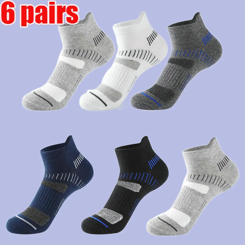 

New 6 Pairs Mens Socks Athletic Cushioned Support Ankle Socks Cotton Blend Breathable Comfortable Low Waist Crew Sports Socks