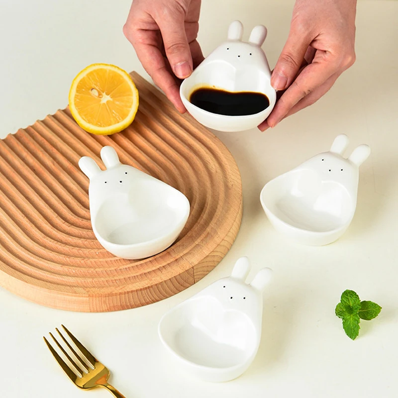

Cartoon Ceramic Sauce Dish With Handle Rabbit Seasoning Dish Sushi Dipping Bowl Serving Plate Household Tableware