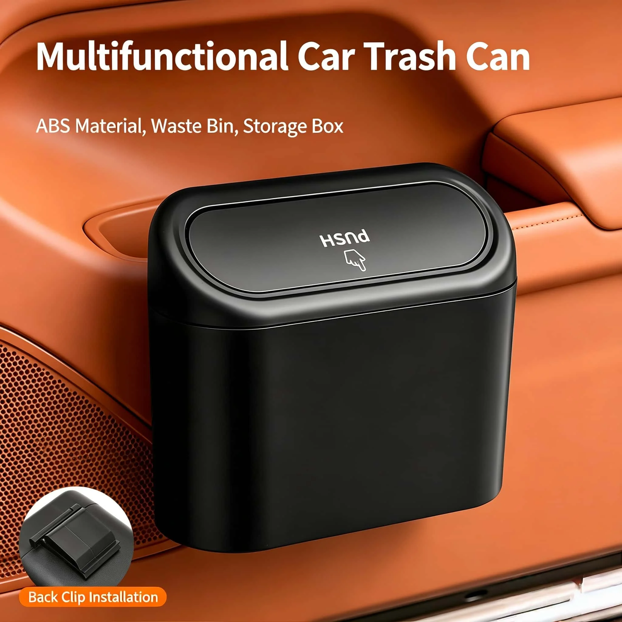 1Pcs Press Type Hanging Car Trash Can With Lid Leakproof Mini Vehicle Garbage Bin Universal Organizer for Auto Office Home