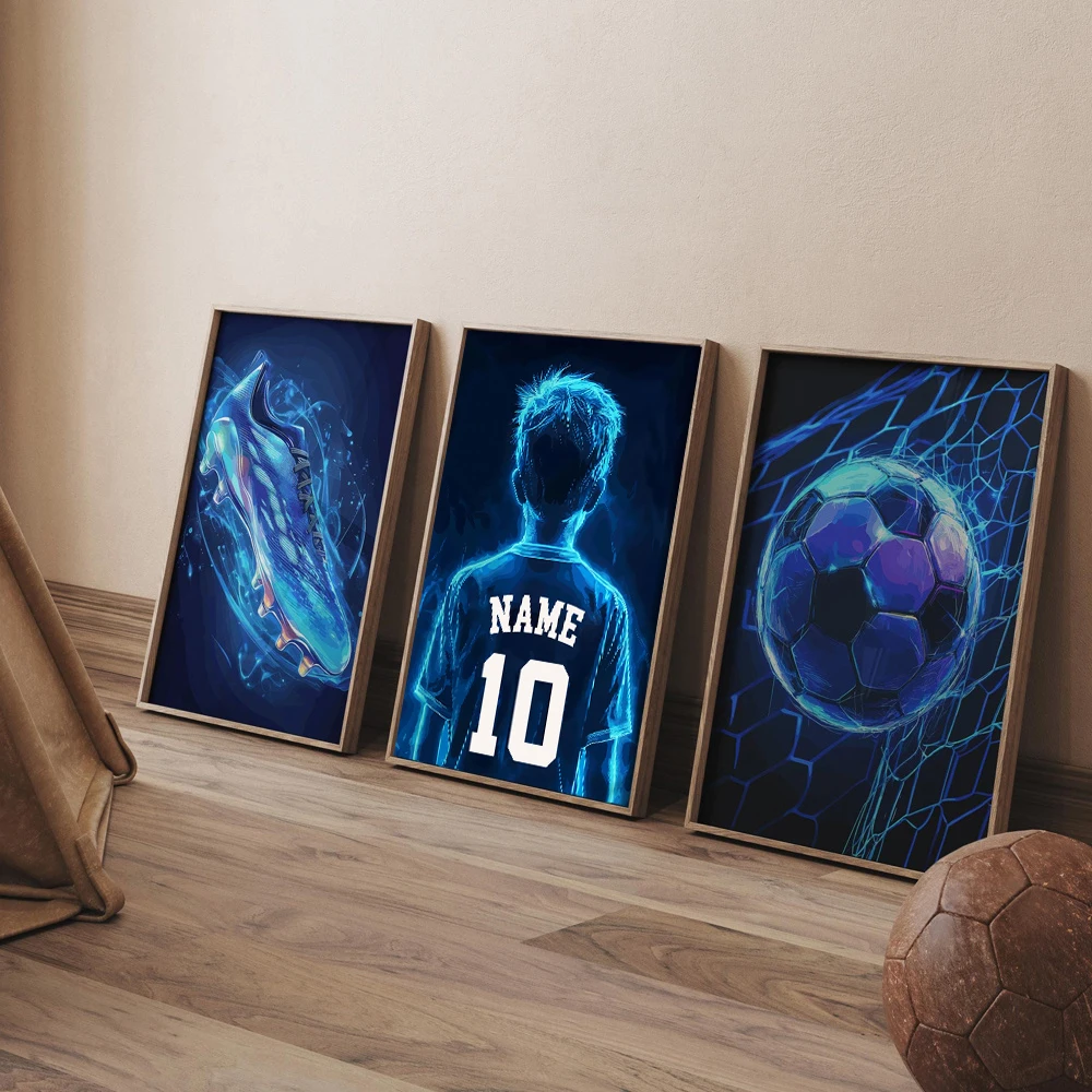 3pcs/set Personalized Football Custom Name & Number Canvas Prints Vibrant Football Boots Sports Wall Art Posters for Home Decor 2
