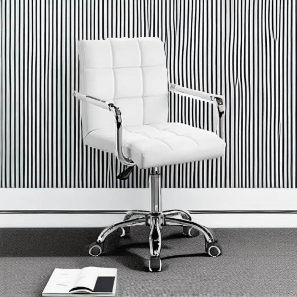 Furmax Mid-Back Office Task Chair Ribbed PU Leather Executive Chair Modern Adjustable Home Desk Retro Comfortable Work Chair 360 6