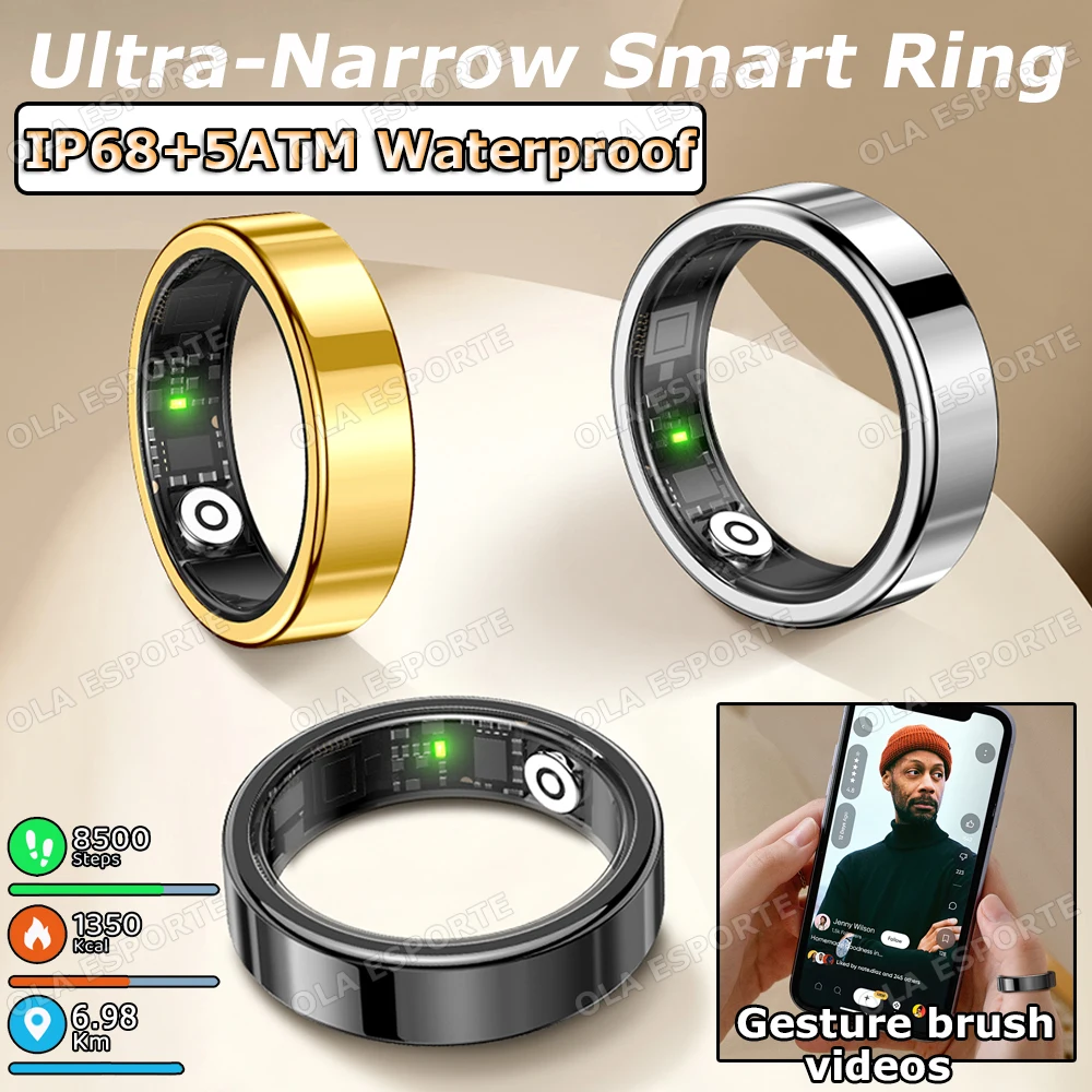 SmartRing 2026,Gesture Control Heart Rate Blood Oxygen,Health Sleep Monitor,5ATM Waterproof GPS Motion Smartring For Android iOS 1