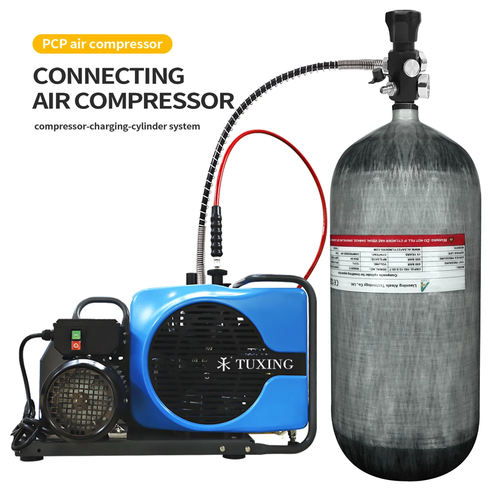 TUXING 300Bar 12L Carbon Fiber Cylinder with Regulating Valve for Underwater Swi