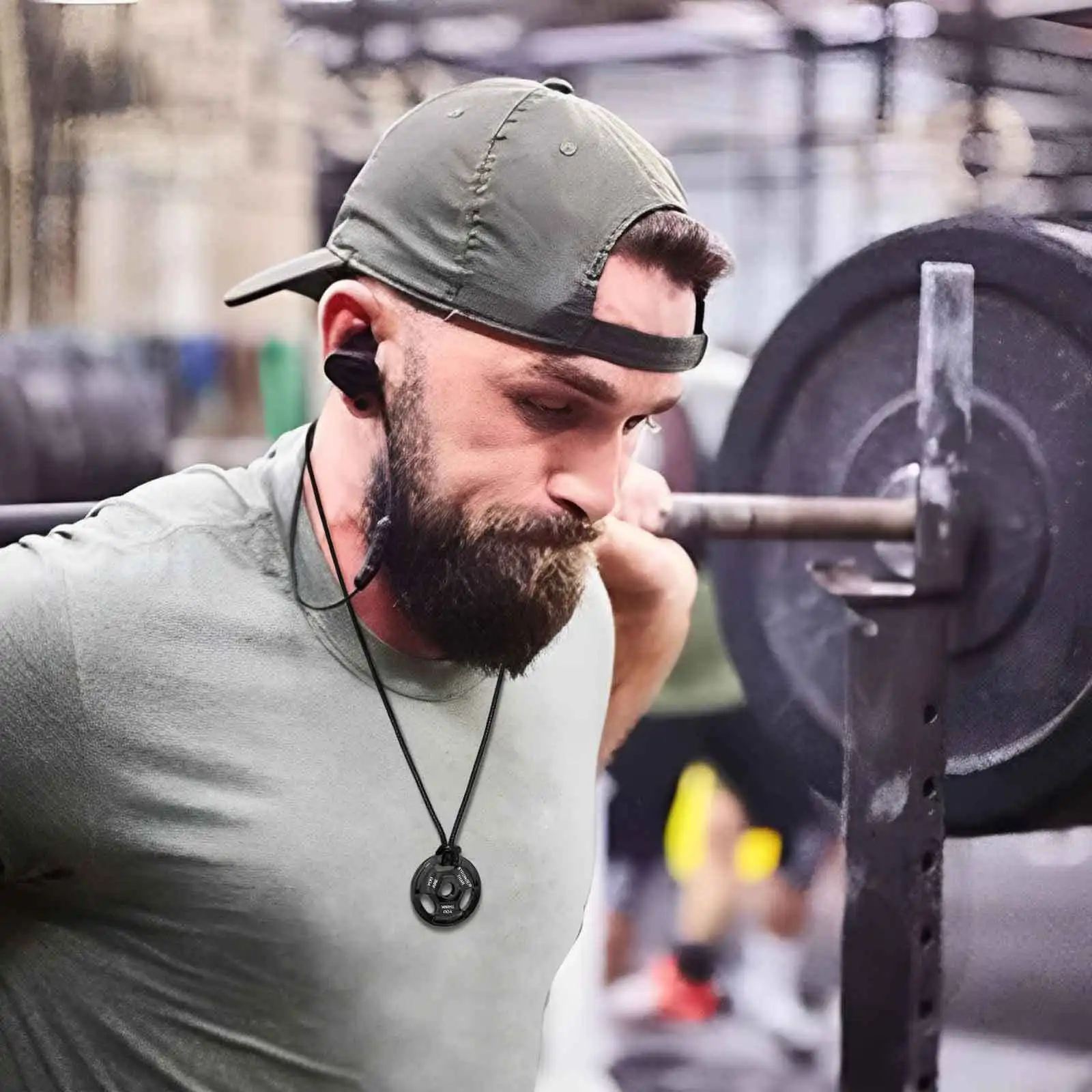 Men's Black Barbell Necklace,Chicken Soup Stainless Steel Pendant,Inspirational Wishes Jewelry Gift for Dad Son Husband