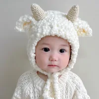 Infant Toddler Baby Girls Hats Fleece Sheep  Animal Winter Fleece Pom Pom Animal Character Cartoon Caps Boy Wind Proof Hemlet 1