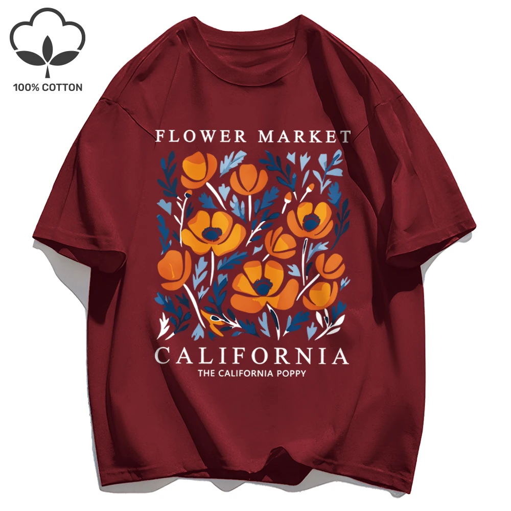 California Yellow Flowers Print Women's Soft Cotton O-Neck Casual Tee