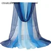 Summer Sunscreen Chiffon Georgette Silk Scarf Women's Thin Gradient Color Solid Bandana Peplum Elegant Long Shawl Scarves Hijab 1