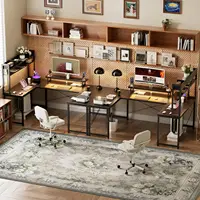 U Shaped Desk with Hutch, Reversible L Shaped Computer Desk with Power Outlets and LED Strip 1