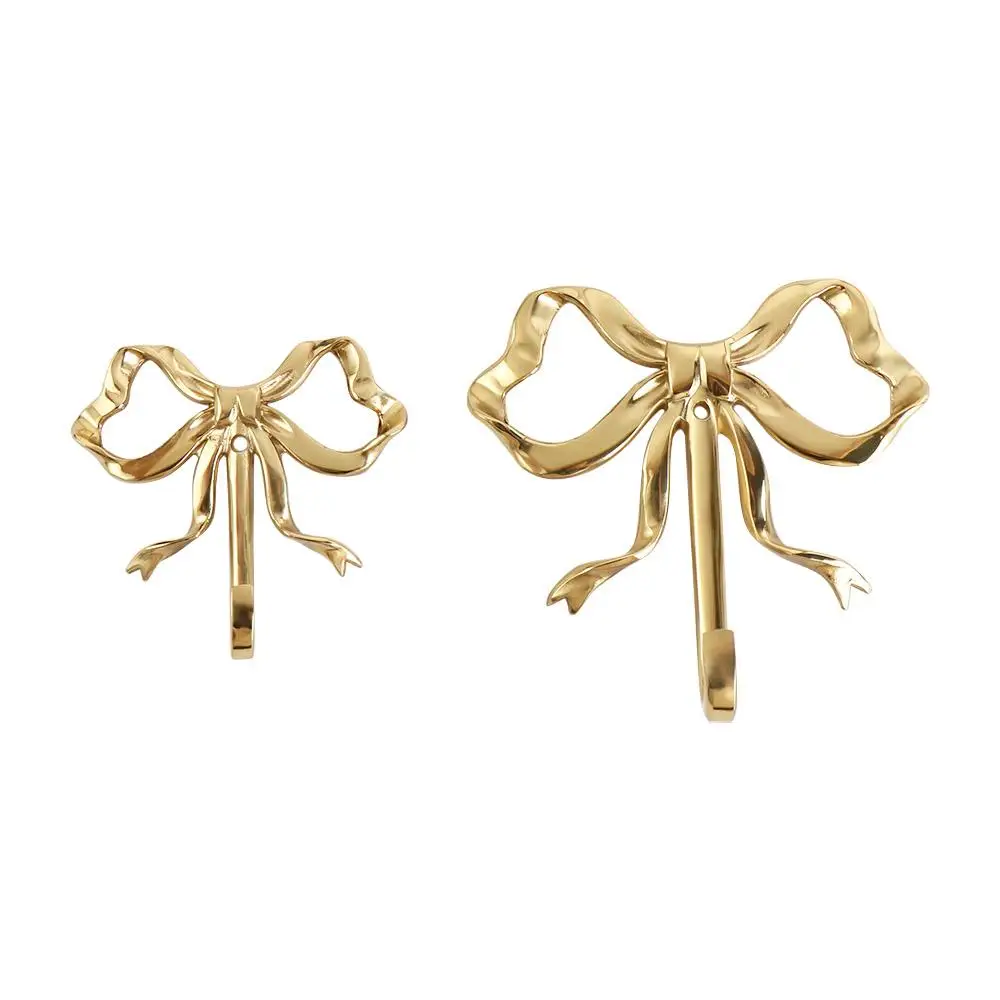 Retro Brass Bow Shape Wall Hook Gold Functional Bow-Knot Hook Wall Hangings Decorative Wardrobe Hanger Clothes Coat 3