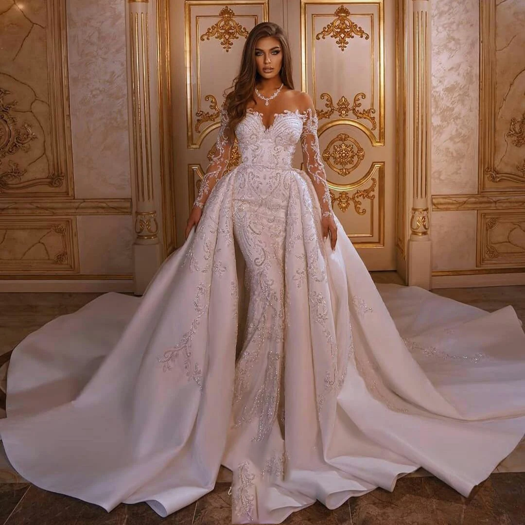 Luxury 2-in-1 Wedding Dress Detachable Design with Exquisite Heavy Beading
