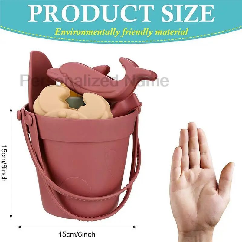 Silicone Toys Set Collapsible Sand Toys Travel Sand Box Toys Sand Bucket Shovel and3D Marine Theme Molds for Summer Outdoor Toys 2