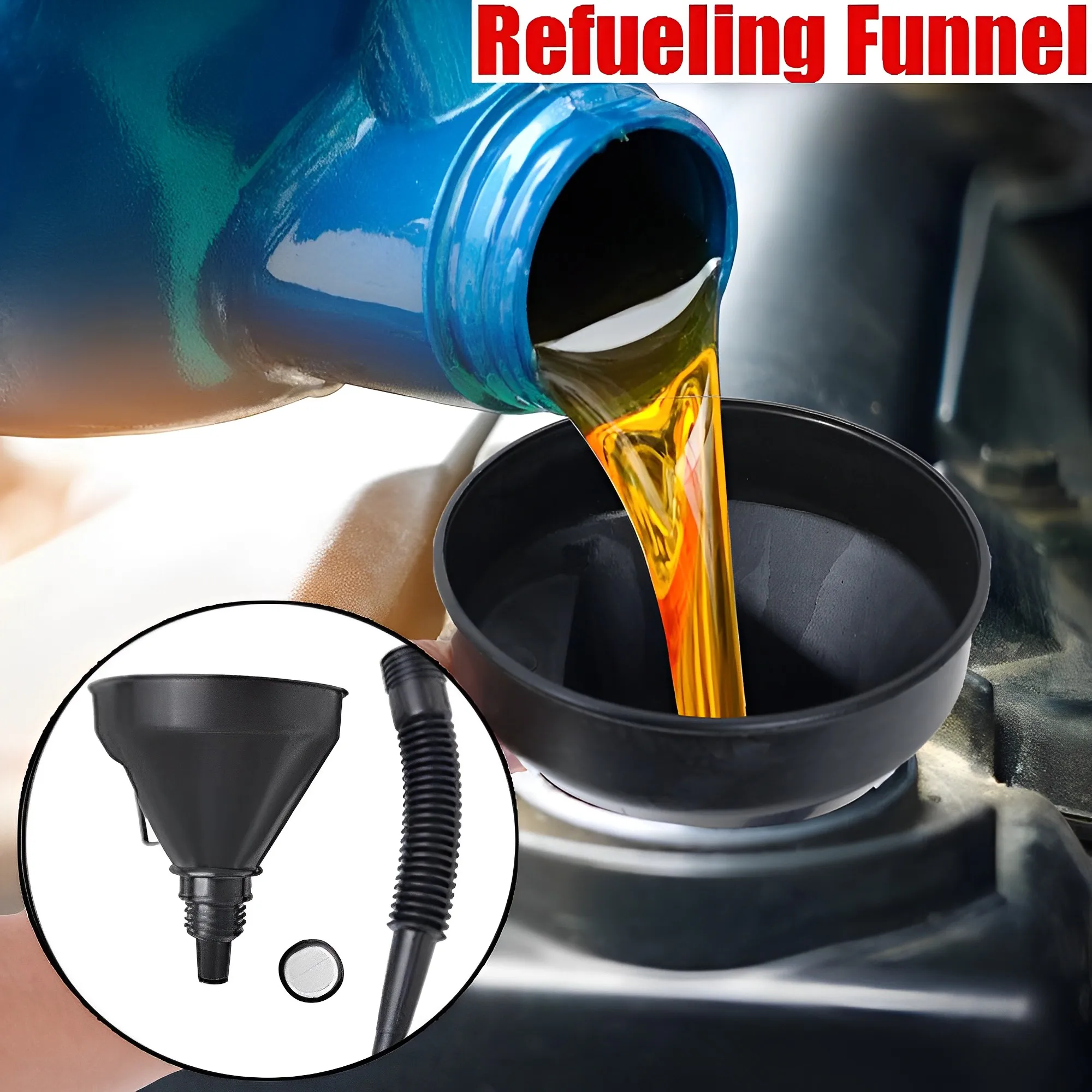 2pcs Car Refueling Funnel with Strainer Bendable Oil Fuel Filter