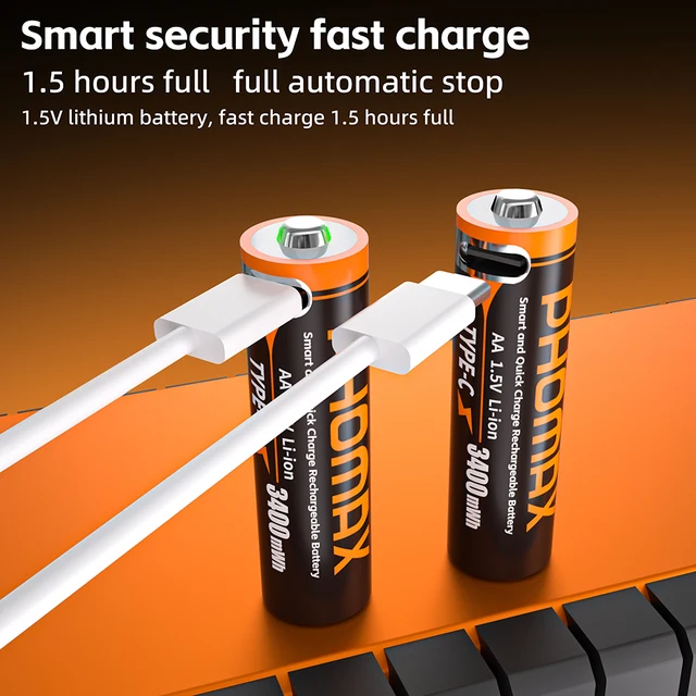 PHOMAX Rechargeable Batteries AA 3400mWh AAA 666mWh Lithium-Ion Battery 1.5V AA/AAA Cell for Clocks Mice Computers Toy Remote 1