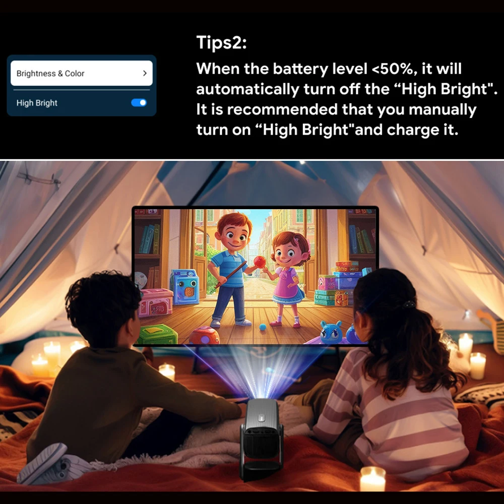 SkyEcho Mini Projector 1080P Home Theater 4K Video Projector Android OS 150" Projection Size WiFi Bluetooth 5.2 Smart portable projector