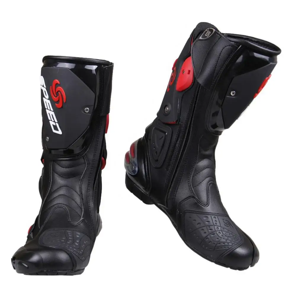 Men's Motorcycle Boots Riding Drop Protection Black/White/Red Large Size 40-45 B1001 Motocross Shoes