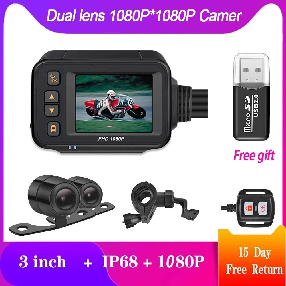 Motosiklet kamera HD 1080P + 720P çift Lens motosiklet bisiklet Video ...
