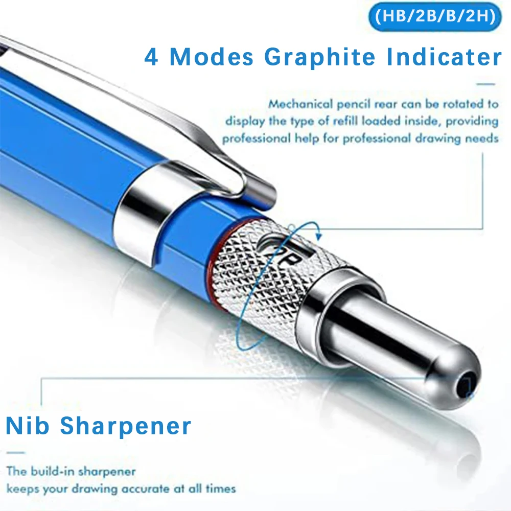 2.0MM Metal Mechanical Pencil Art Drawing DesignHB Automatic Pencil Low Center of Gravity Writing student Office School Supplies 5