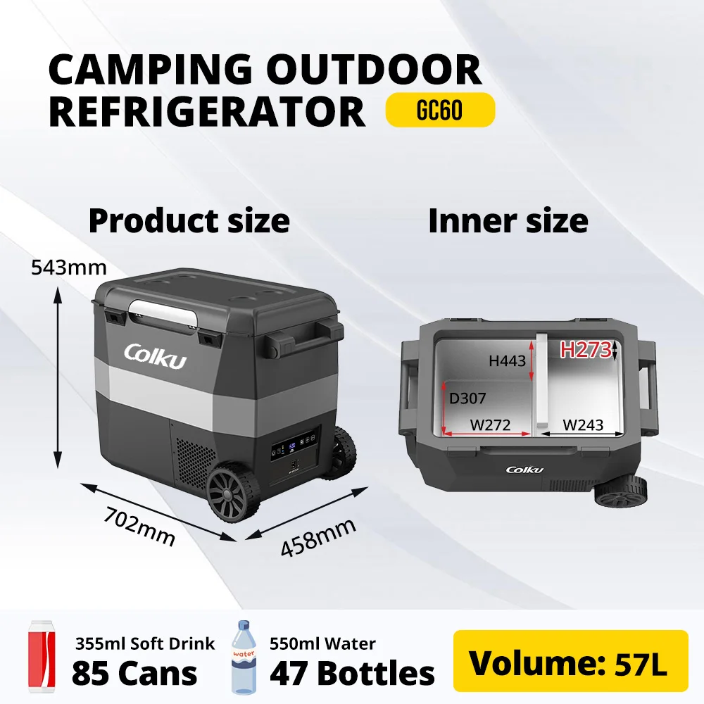 Mini Car Camping 12V Portable Electric Cooler Box Compressor Refrigerator 57L Freezer with Wheels and Pull Rod 3