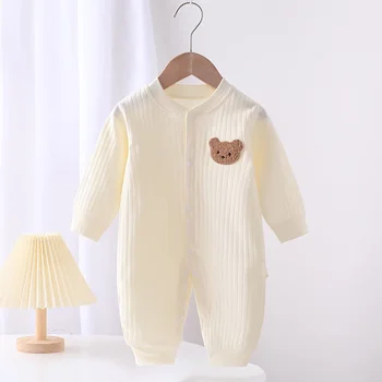 Vestiti per neonati per ragazzi e ragazze Body neonato e un pezzo tinta unita 100 cotone 0-24 mesi Completo loungewear a maniche lunghe