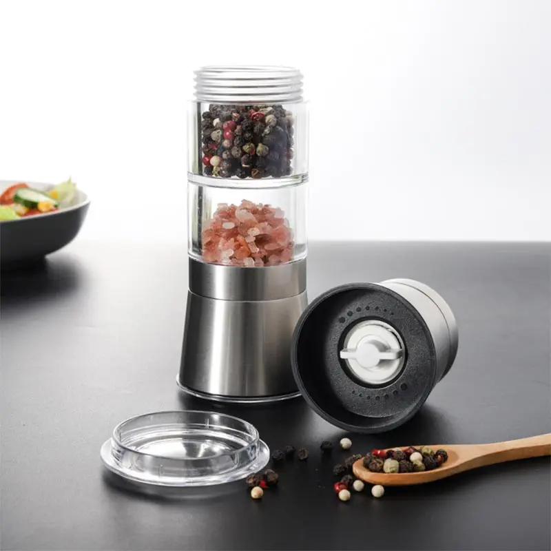 2 In 1 Double Head Stainless Steel Pepper Grinder Manual Salt and Pepper Mill Sea Salt Spice Shaker Grinder Kitchen Cooking Tool