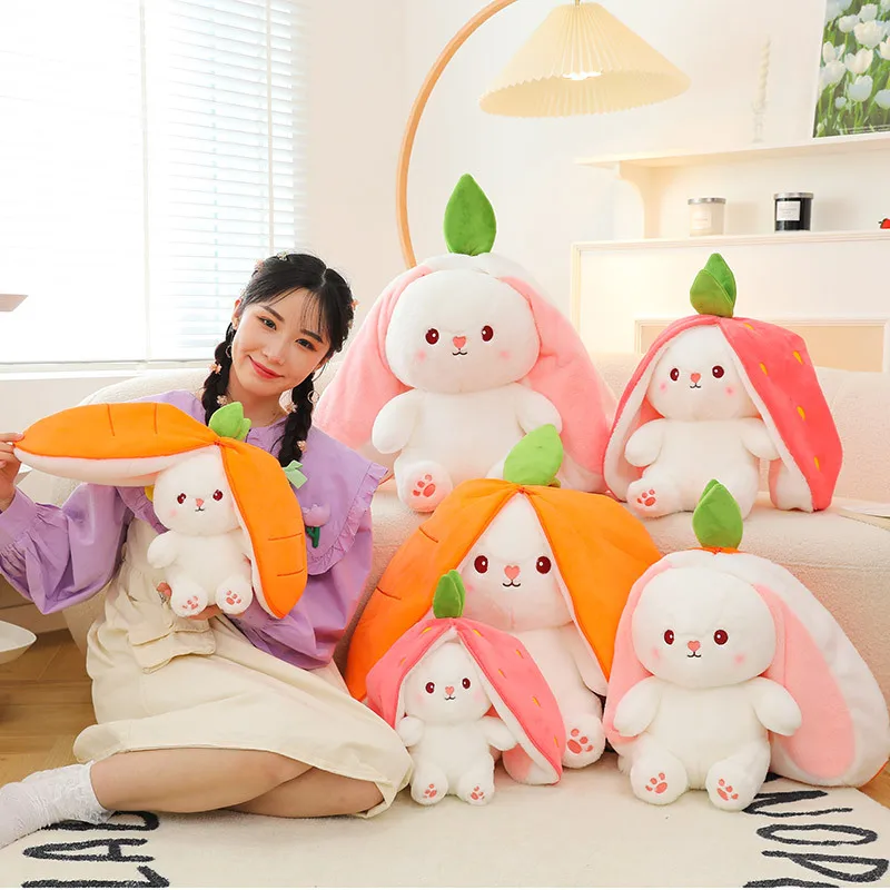 35-60cm Giant Size Lovely Rabbit Turn to Caot Strawberry Dolls Doll Fruit Transfigured Bunny Plush Toy Stuffed - Image 3