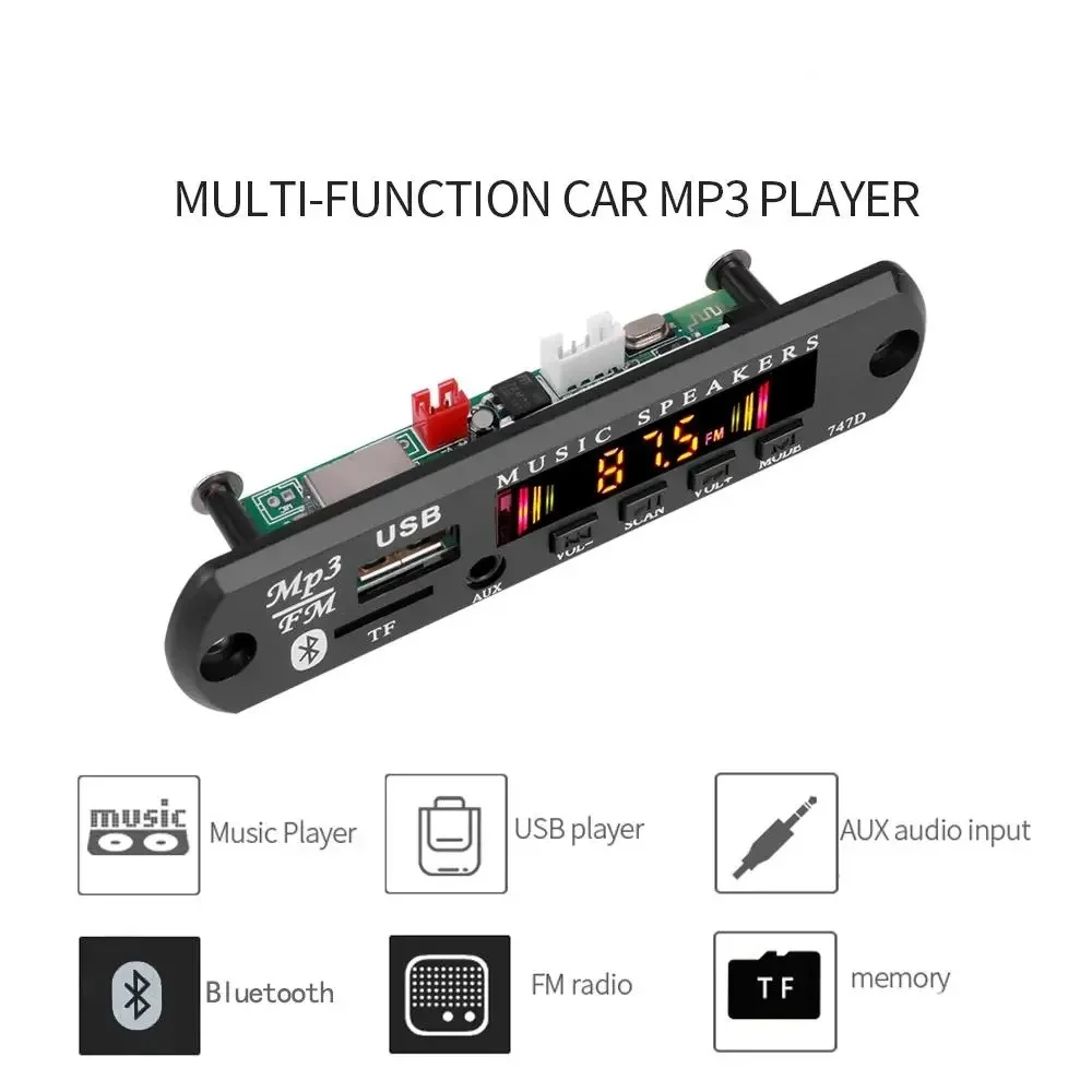 Car Music Player Bluetooth 5.0 Wireless MP3 Decoder Board Audio 9V-12V WMA Lossless Audio USB AUX TF Radio
