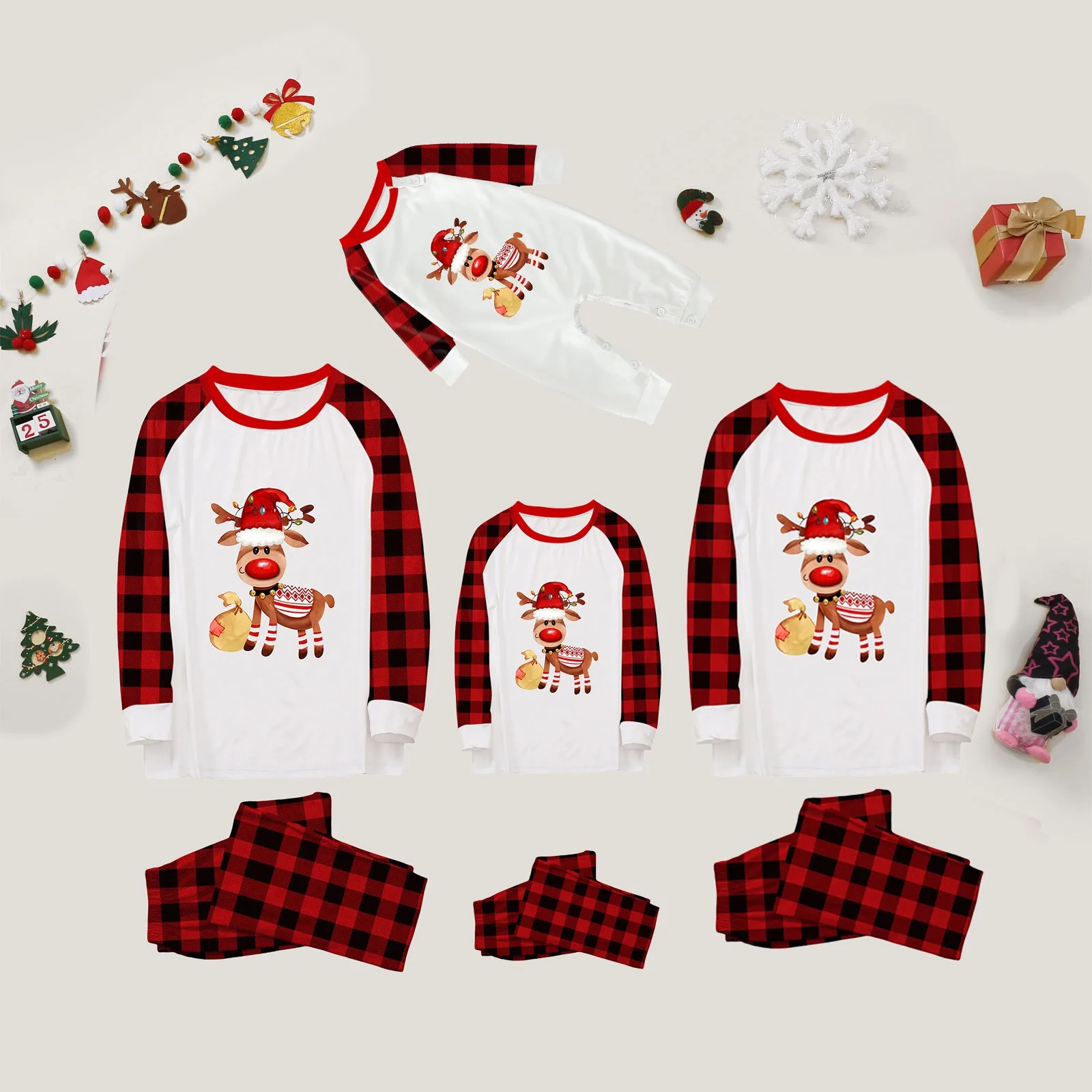 

Christmas Family Matching Outfits Mom Dad Kids 2 Pieces Pajamas Set Baby Rompers Casual Loose Sleepwear Xmas Family Look Pyjamas