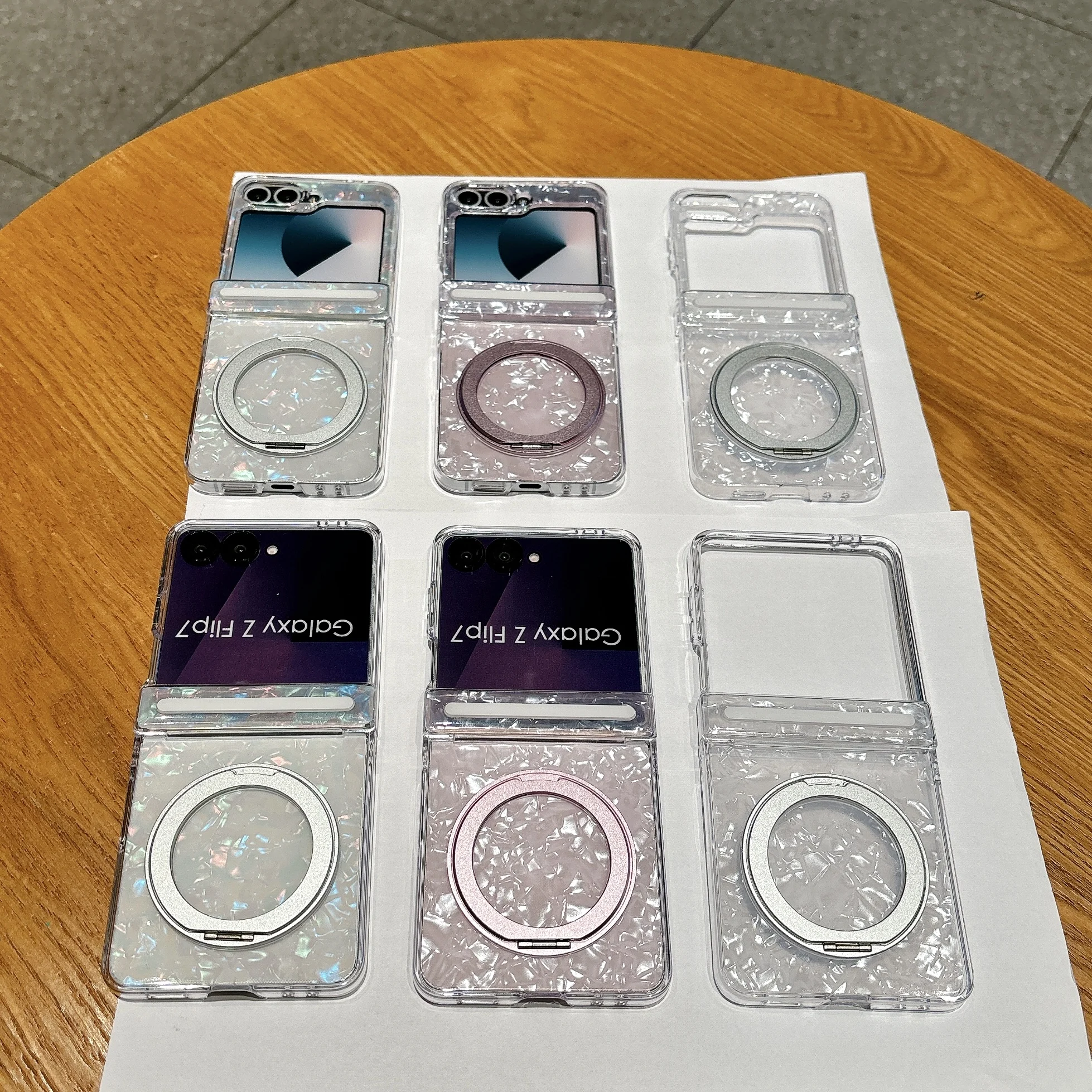 Dreamy Shell Pattern Magnetic Hinge Case with 360° Rotating Bracket and Wireless Charging Capability