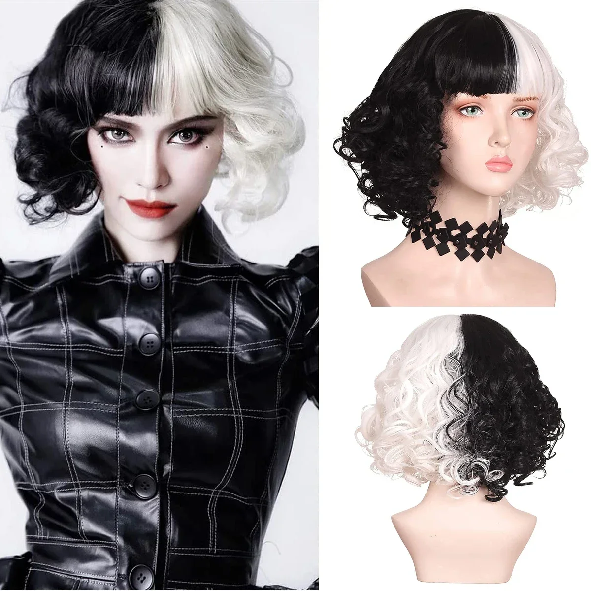 Soowee Half Black and White Synthetic Wig Wavy Women's Curly