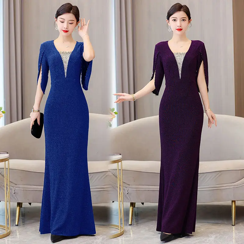 

Mother's Wedding Banquet Evening Dress Long Style 2023 High-End Light Luxury Celebrity Temperament Fishtail Dress For Party Z616
