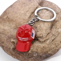 Trump Red Hat Pendant Keychain American Flag Hat Make America Great Again Metal Key Chain for Men Mesh Cap Car Key Ring Jewelry 1