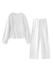 Elegant Solid Top Pants Women Set Long Sleeve O-neck Pleated Tops Wide Leg Trousers Suits 2024 Autumn Vacation Lady Suit 6