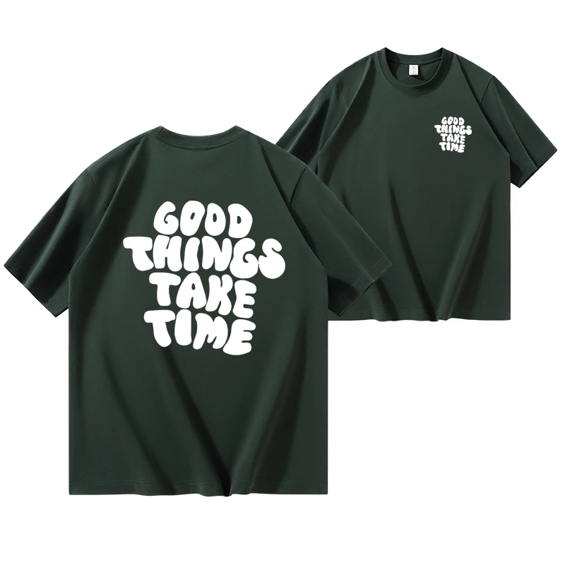 Gode ting tar tid Mønstertrykk Behagelig T-skjorte, Grafisk T-skjorte sommer utendørsklær, Herreklær, Overdeler for menn_voghion.com