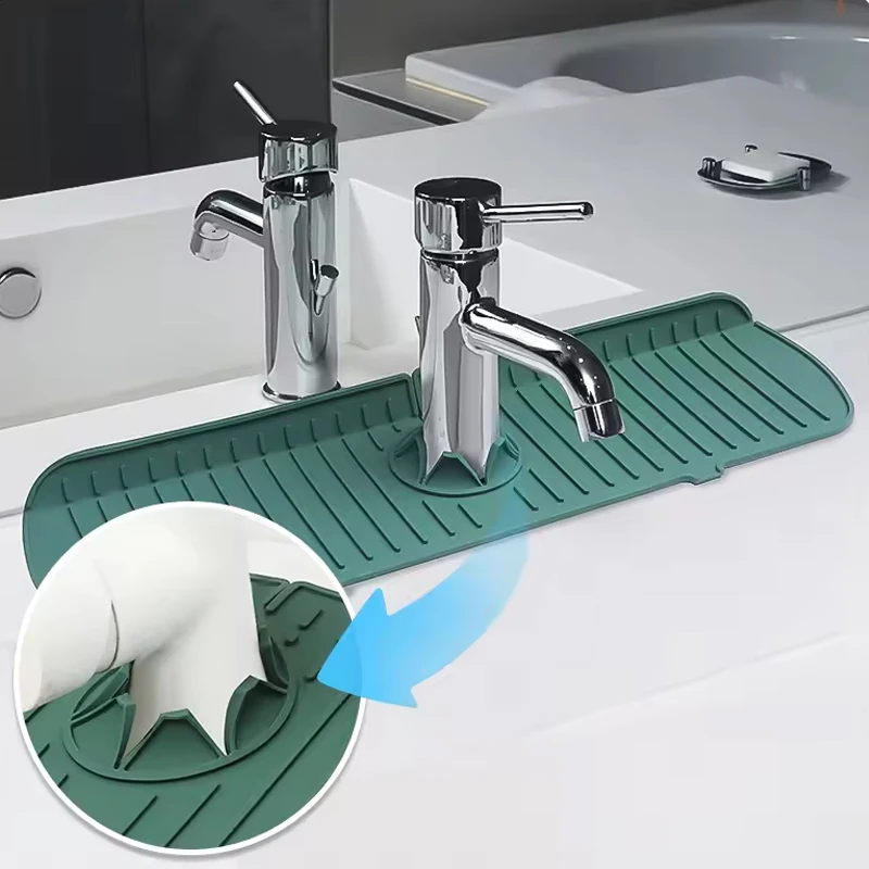 1Pcs Silicone Faucet Mat Water Ripples Kitchen Bathroom Drainage Pad Wash Basin Large Sink Splash Pad Countertop Protector