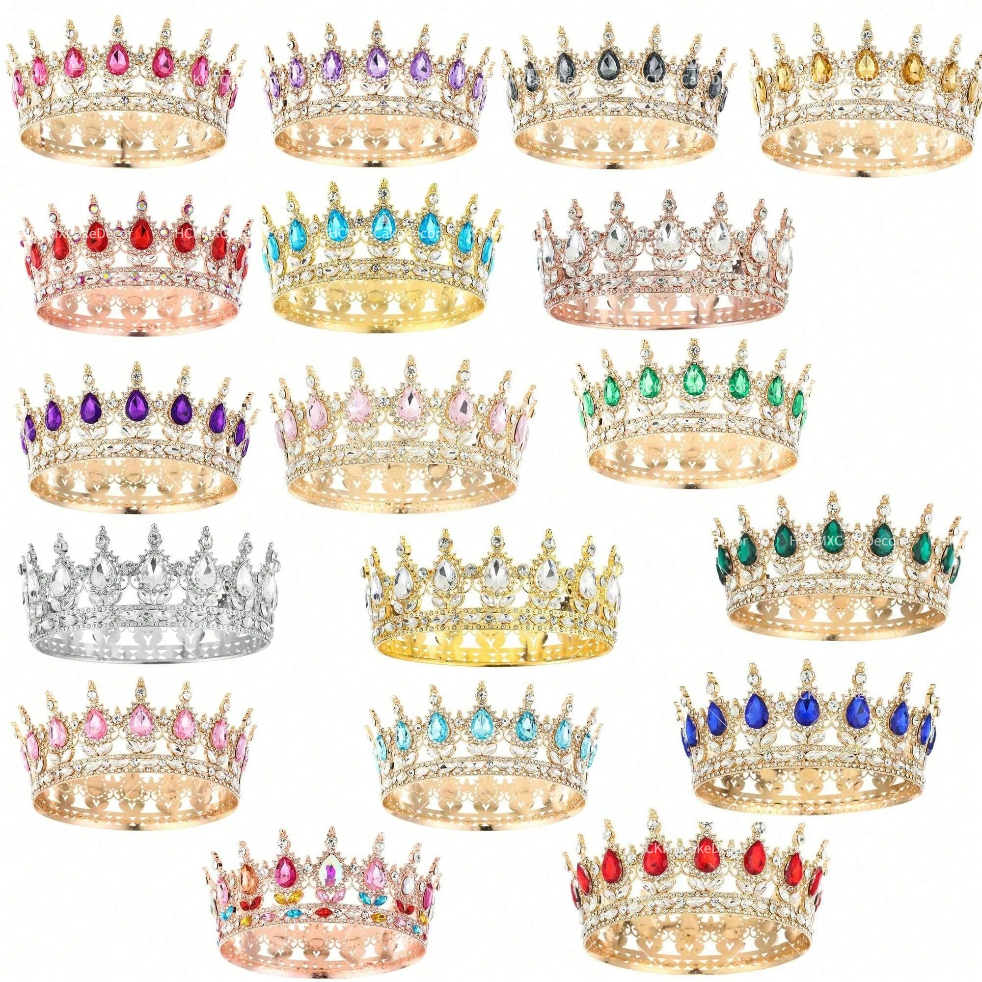 Elegant Silver Rhinestone Crown Cake Topper with Full Round Crystal Design