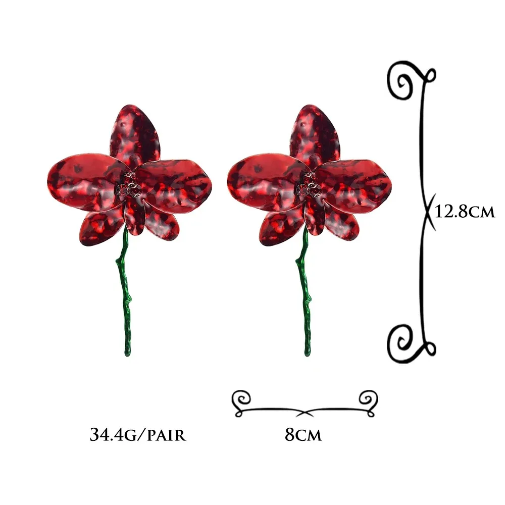 Big Flower Dangle Earrings Alloy Bohemian Fairy Earrings Enamel Design Red Flower Gift