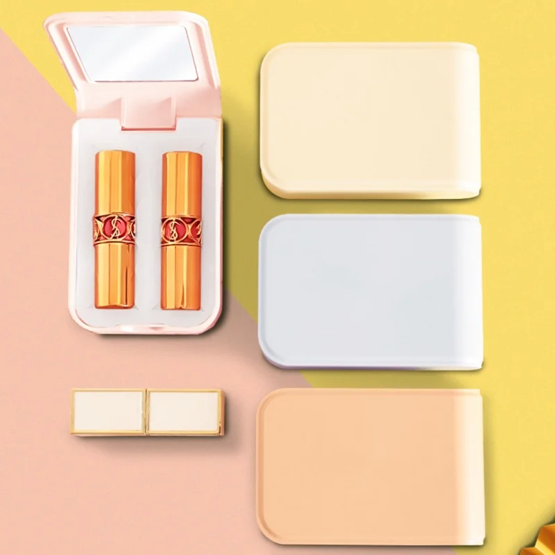 

Ins Portable Lipsticks Holder Box With Mirror Travel Cosmetics Lipstick Storage Case Portable Mini Makeup Organizer Gird Storage