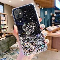 Sparkling Glitter Heart Love Phone Holder Silicone Case for iPhone 14 (Black)