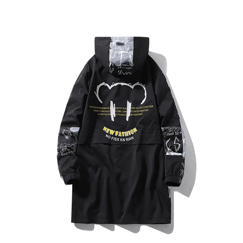 VERSMA Korean Style Black Vintage Gothic Punk Men Hooded Trench Coat Autumn Youth Long Jacket Coat Women Plus Size Mens Overcoat