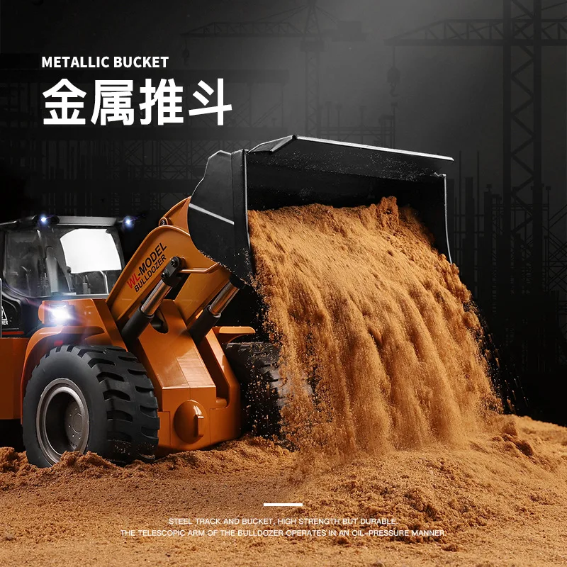 WLtoys 14800 2.4G 1:14 Simulation Remote Control Alloy Bulldozer With Light Remote Control Engineering Car Model Toys For Kids 2