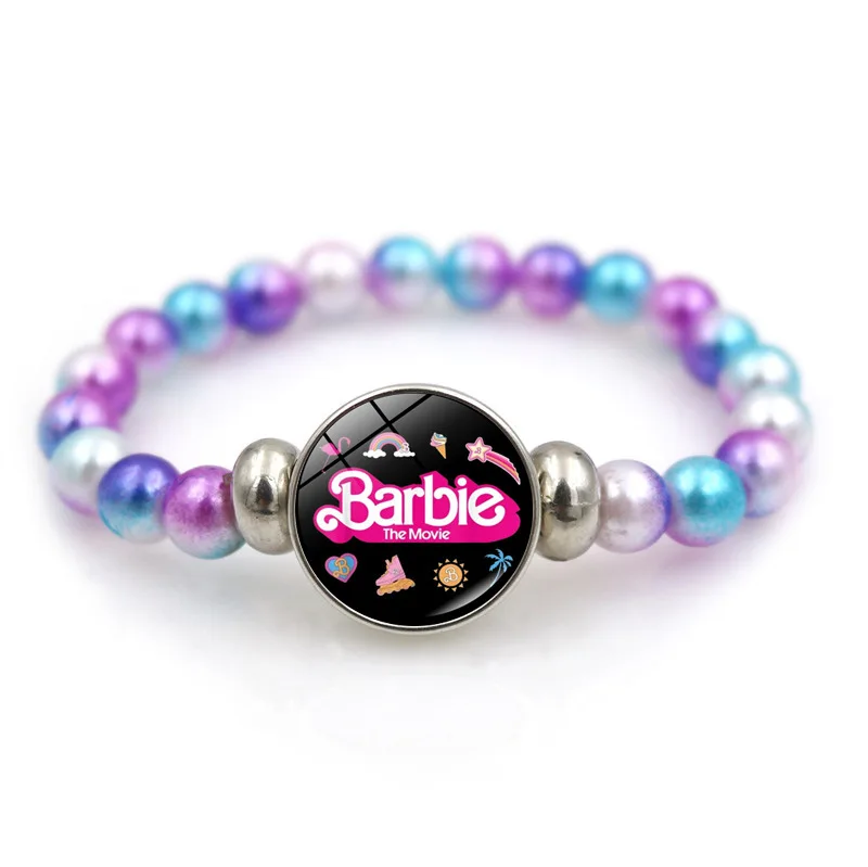 

Kawaii Barbie Charms Bracelets Plastic Beads Bracelets Women Fashion Adjustable Barbie Letter DIY Bangles Girls Hand Chain Gift