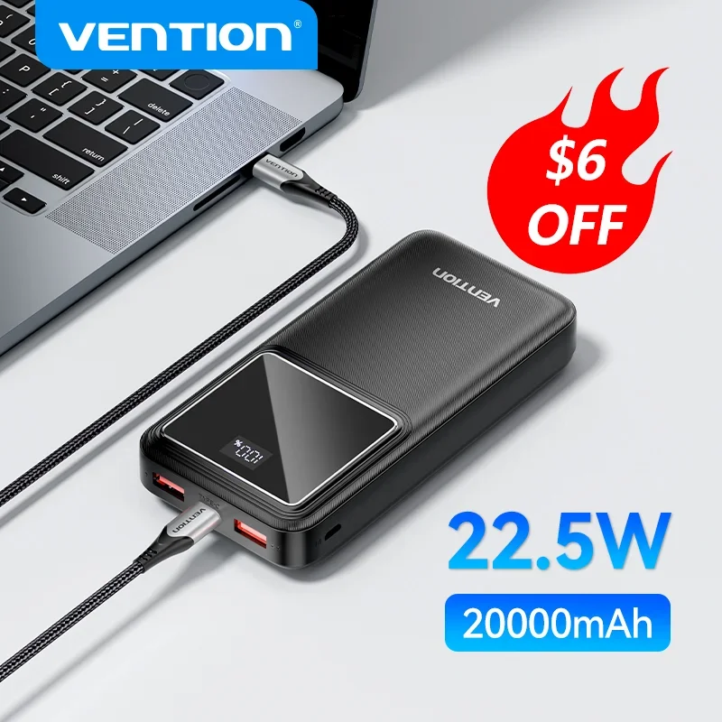 

Vention 22.5W Быстрая зарядка 20000mAh Портативный зарядник для iPhone 15 Pro Max Xiaomi 10000 mAh