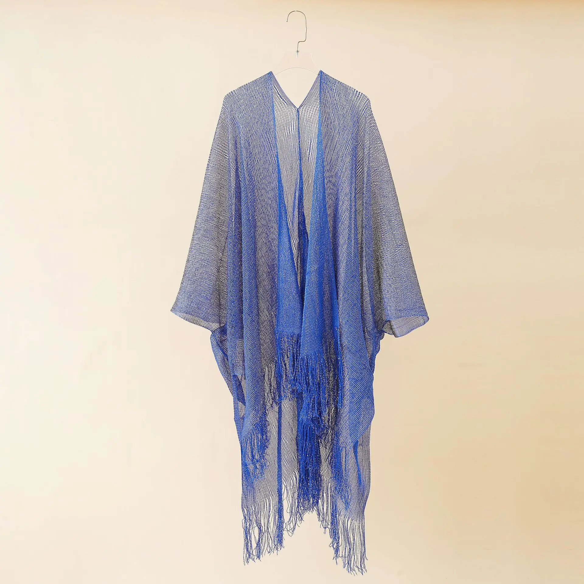 

2022 Summer Golden Silk Thread Ventilation Beach Women Shawl Sunscreen Sunshade Cardigan Cloak Lady Coat Poncho Capes Blue