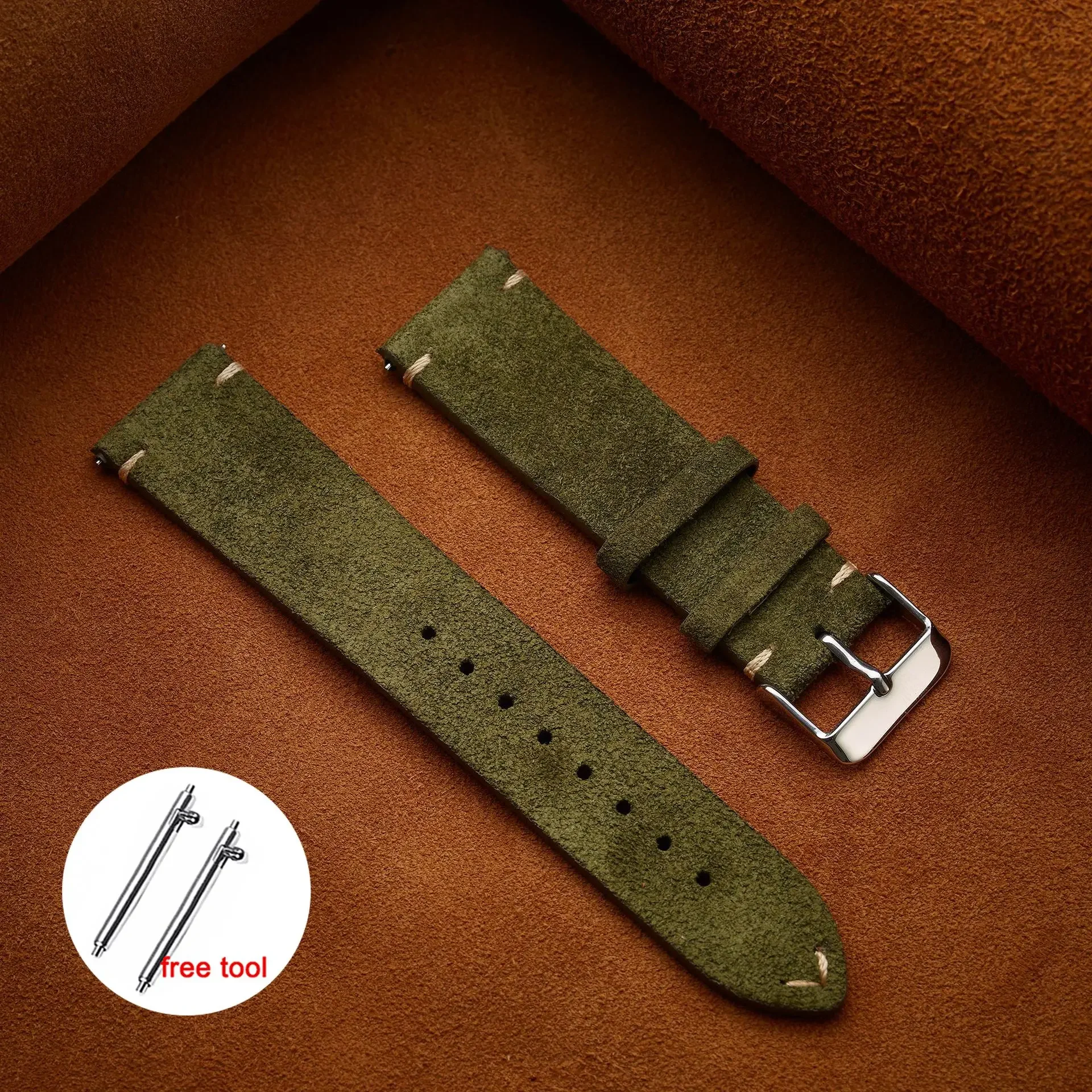 Premium Soft Suede Leather Vintage Watchband – Quick Release Calfskin Strap