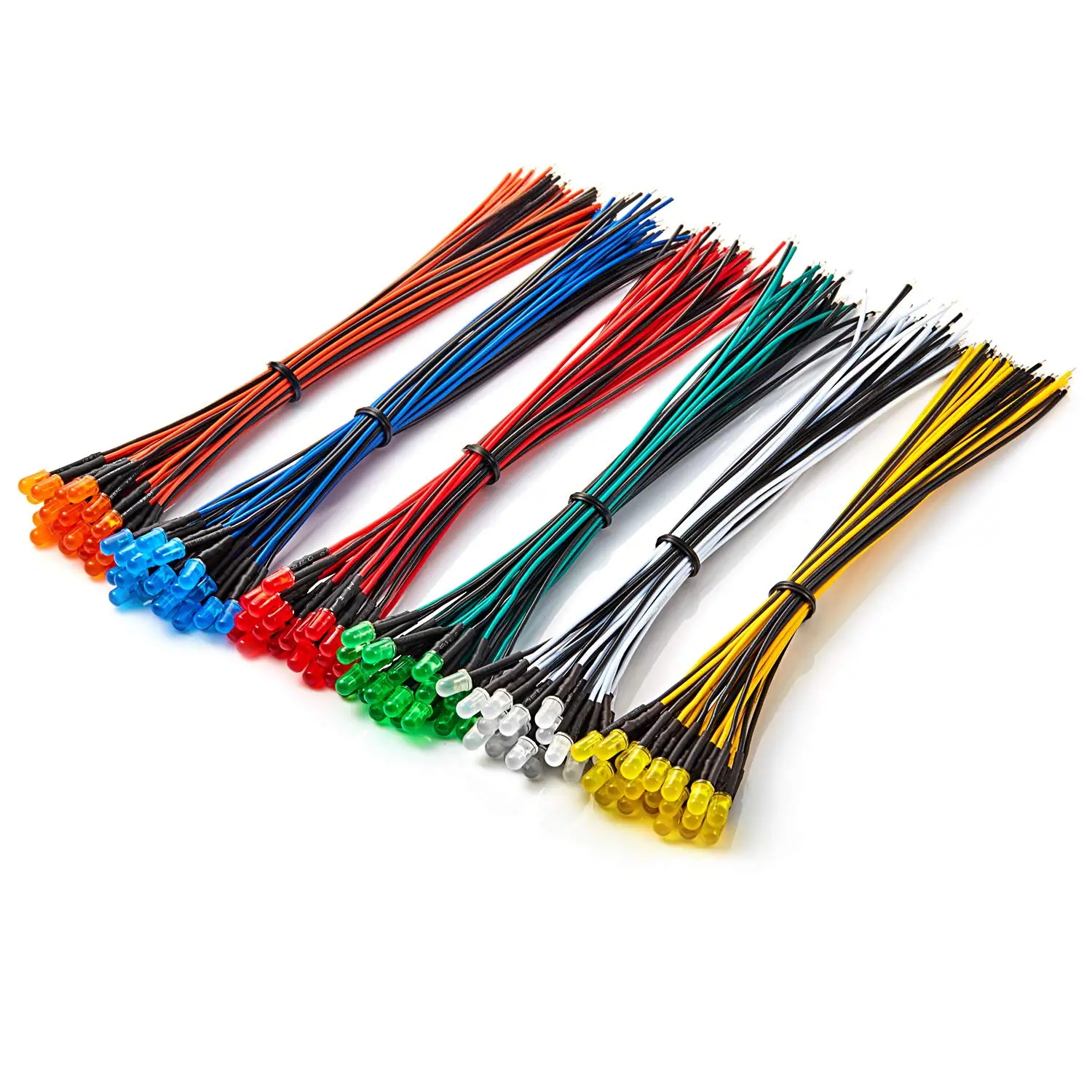 50pcs Pre-Wired 5mm LED Diode Lights - Assorted 5-Color Kit