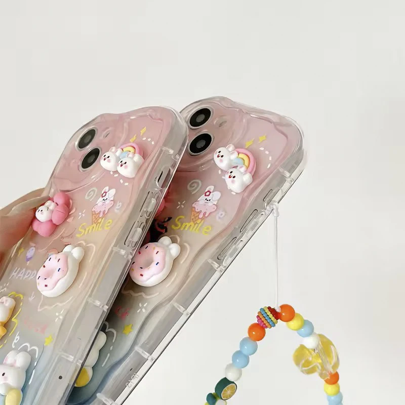 Elegant Gradient 3D Rabbit Chain Phone Case Cover